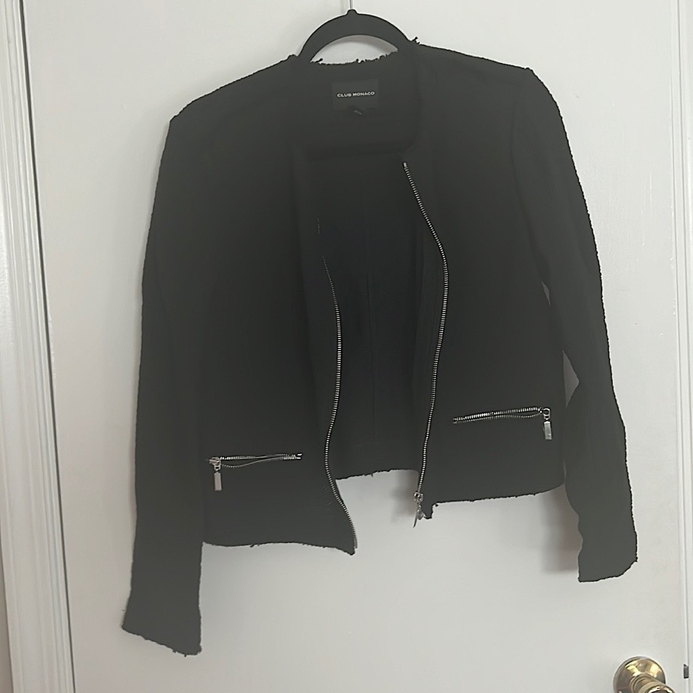 Club Monaco textured black blazer with zippers